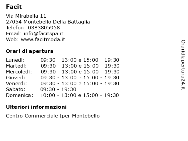 Orari di apertura Facit Via Mirabella